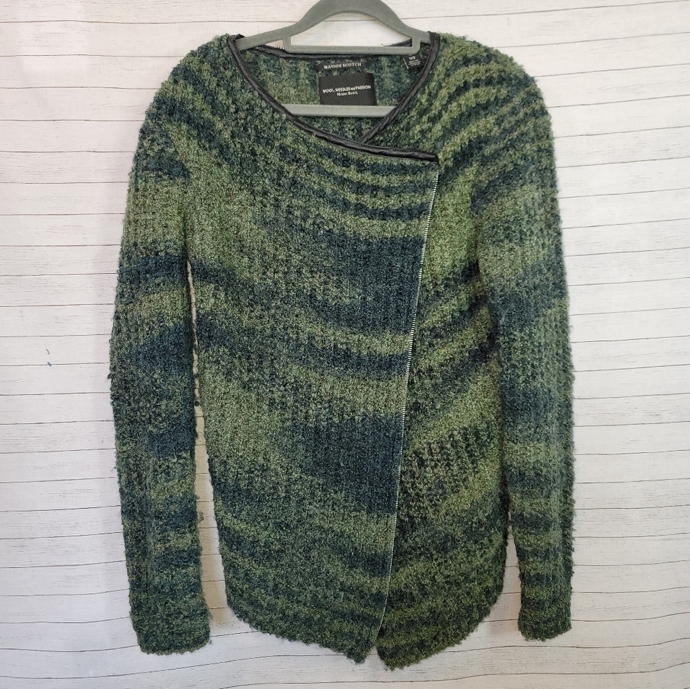 MAISON SCOTCH WOOL ALPACA BLEND KNIT WRAP CARDIGAN, SZ 1/2